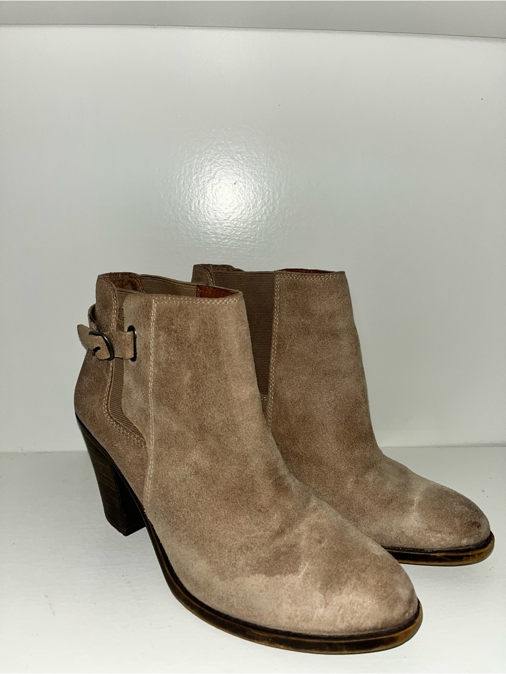 Lucky Brand Taupe Suede Ankle Heeled Boots